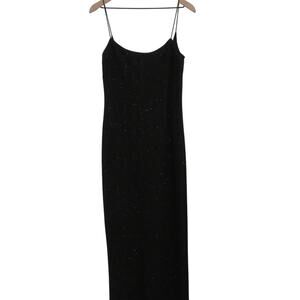 Vintage City Triangles Womens Sz L Black Glitter Strappy Long Maxi Dress Y2K